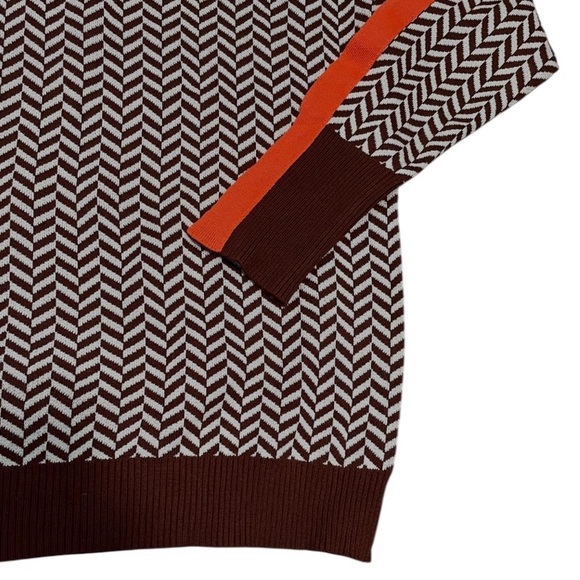 Cezele Women’s Brown Herringbone Knit w Orange Details Turtleneck Sweater L EUC - Picture 7 of 11